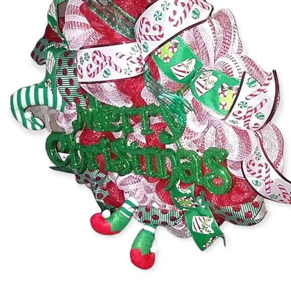 ELF CHRISTMAS 🎄 DECO MESH WREATH HANDMADE - Picture 2 of 3